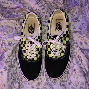 neon green checkered vans